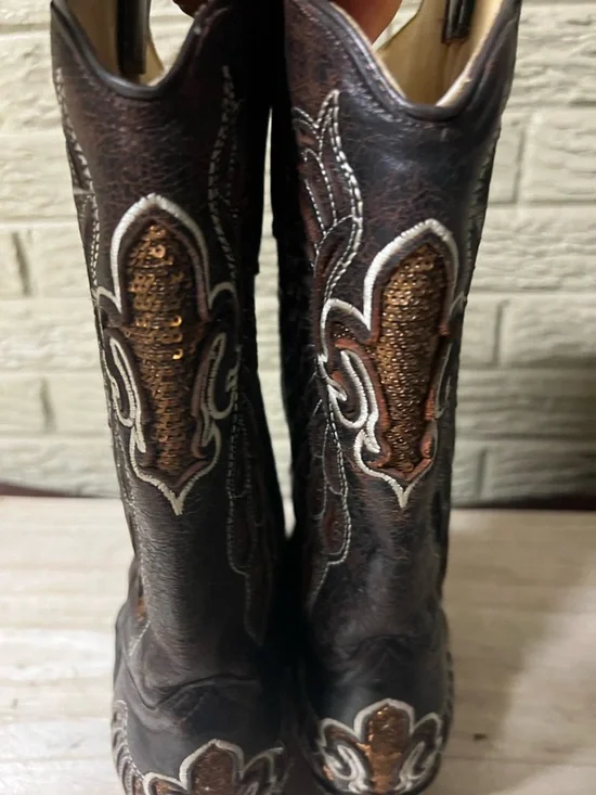 Corral Embroidered Brown Leather Western Cowboy Boots women’s 8 - Picture 6 of 12